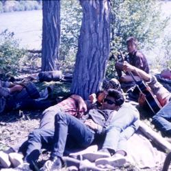 Photographs of archery, camping, and buildings at the Lejac Indian Residential School