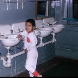 Photographs of boys in the dormitory at Lejac Indian Residential School