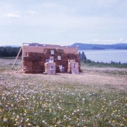 Photographs of archery, camping, and buildings at the Lejac Indian Residential School