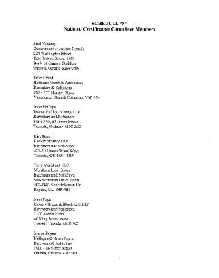 Schedule S, national cerification committee members