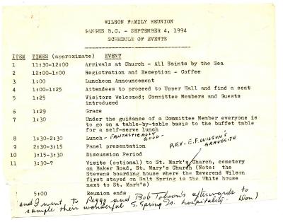 Wilson family reunion schedule