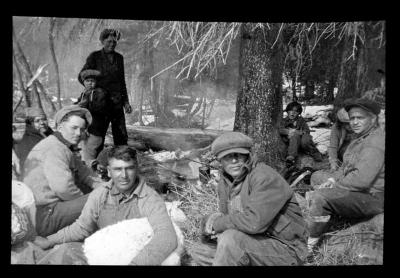 Photograph of a group at camp in Albany River