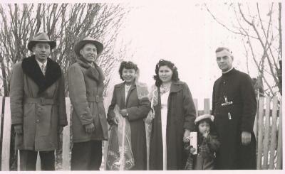 Photographs of students, staff, clergy, and community members in Hobbema