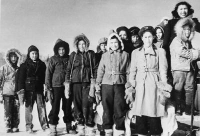 Photograph of students at Moose Factory residential school