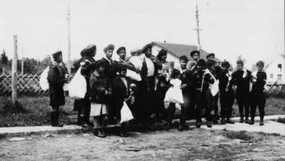 Photograph of students leaving for home