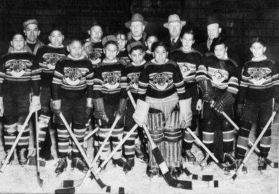 Photograph of Sioux Black Hawks student hockey team