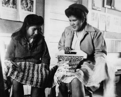 Photograph of women weaving handicrafts