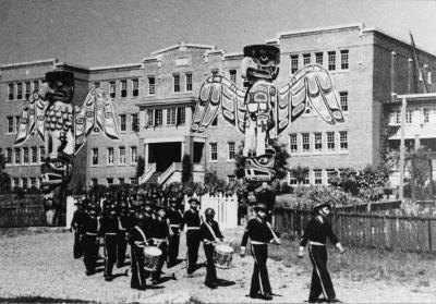 Photograph of student cadet corps on parade