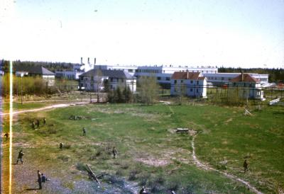 Photographs of students, staff, and buildings in Moose Factory