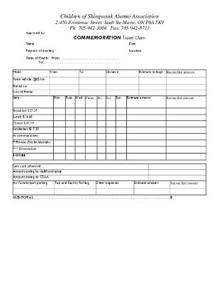 Travel claim form, completed forms and paid travel records