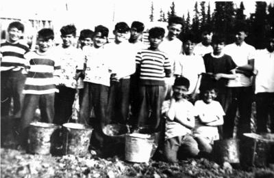 Photograph of a group of boys outside