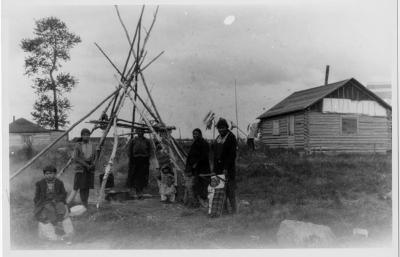 Photograph of mothers and children outside at Fort Albany