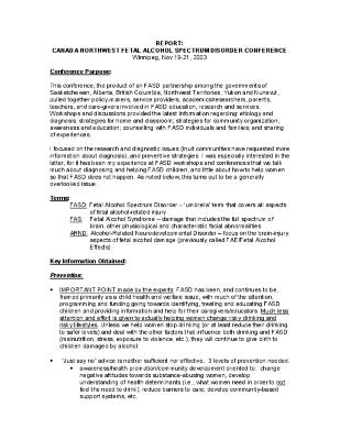 Canada Northwest fetal alcohol spextrum disorder conference report
