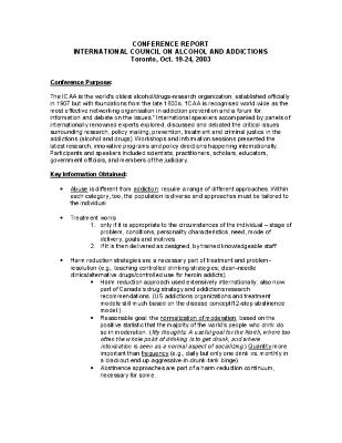 Conference report on international council on alcohol and addictions
