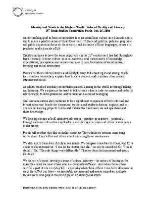 Identity and needs in the modern world : roles of orality and literacy