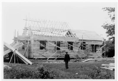 Photograph of a church under construction in Batchawana