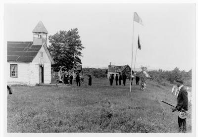 Photograph of a flag raising ceremony in Batchawana