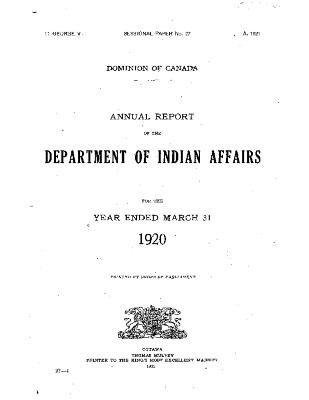 Annual report of the Department of Indian Affairs for the year ended March 31 1920