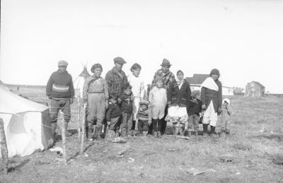 Photograph of the Snowboy family with Inuit relatives
