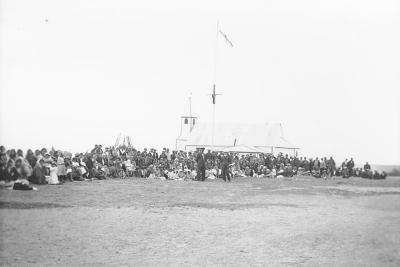Photograph of villagers in front of St. Philip's Church