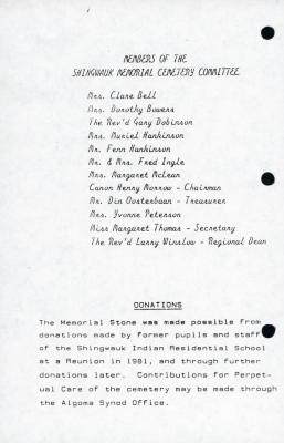 Program from memorial service and dedication of cairn, 1988