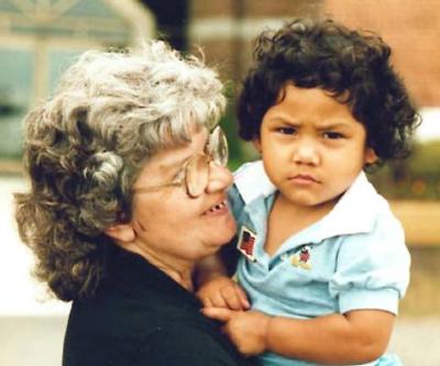 Photograph of Mrs Donald Sands and grandchild at Shingwauk reunion