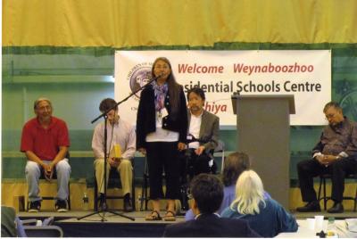 Photographs of survivors speaking and attending sessions