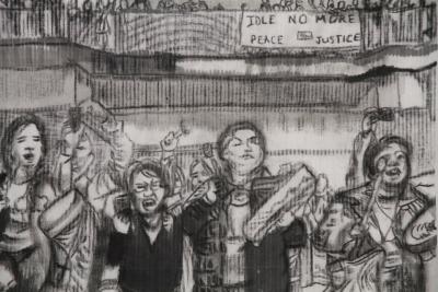 Photographs of works from Roxanne Martin's Idle No More series