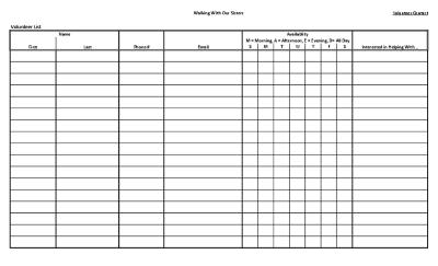 Volunteer sign up sheet, schedule document, and orientation material