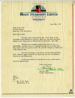 A letter from Charles Guy to Miss Dora Cliff