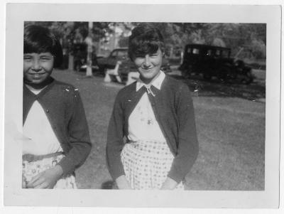 Photograph of two students outside