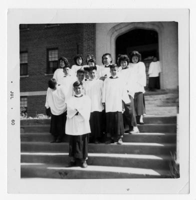 Photograph of students in their choir uniforms