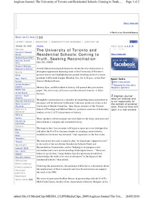 The University of Toronto and residential schools: coming to truth, seeking reconciliation