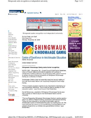 Shingwauk seeks recognition as independent university