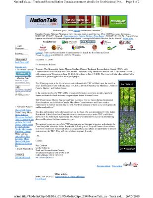 Truth and Reconciliation Canada announces details for first national event