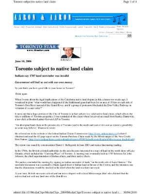 Toronto subject to native land claim