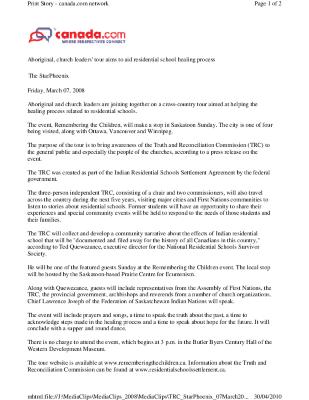 Aboriginal, church leaders' tour aims to aid residential school healing process