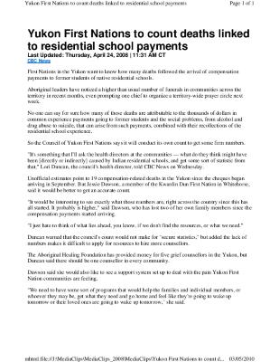 Yukon First Nations to count deaths linked to residential school payments